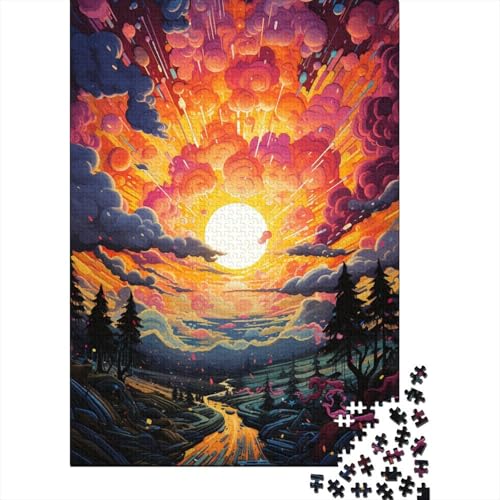 Puzzle 1000 Teile, farbenfrohes psychedelisches orangefarbenes Sonnenuntergangs-Puzzle für Erwachsene, anspruchsvolles Holzpuzzle, 50 x 75 cm von LiJianXXR