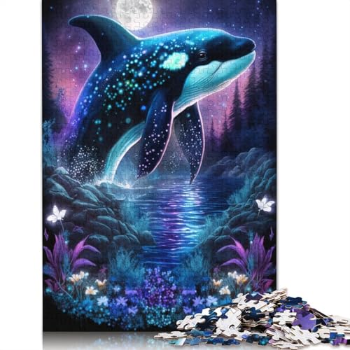 Puzzle 1000 Teile, verträumte Blauwal-Blumen, Puzzle für Erwachsene und Kinder, Papppuzzle, pädagogisches Spielzeug zum Stressabbau, Puzzlegröße: 38 x 26 cm von LiJianXXR