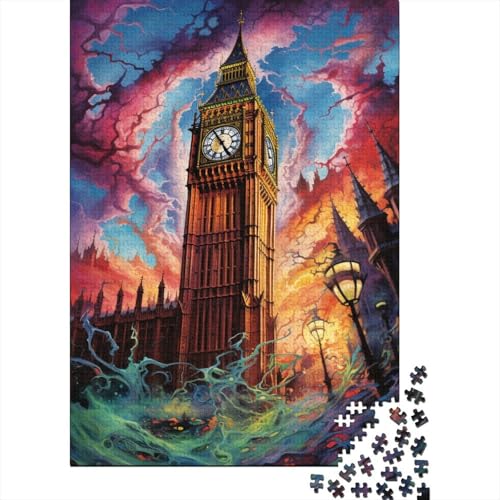 Puzzle 1000 Teile EIN großer Glockenturm über der Stadt Puzzle für Erwachsene Holzpuzzle Herausforderndes Spiel 50x75 cm von LiJianXXR