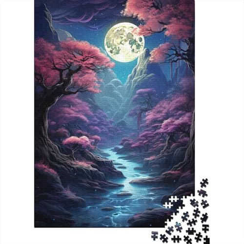 Puzzle 1000 Teile EIN wunderschönes rosa Waldgemälde-Puzzle für Erwachsene, Holzpuzzle, anspruchsvolles Spiel, 50 x 75 cm von LiJianXXR