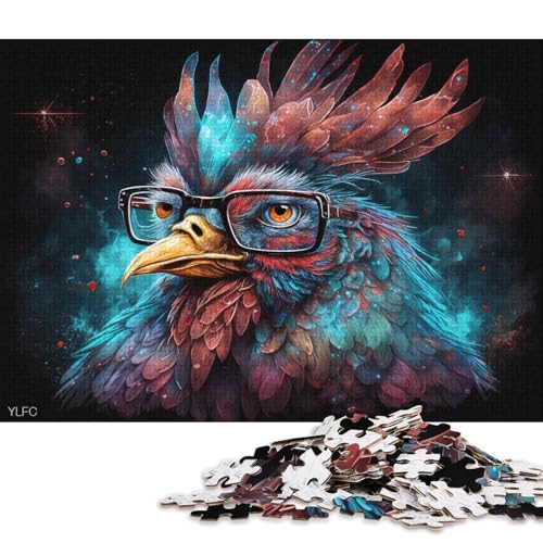 Puzzle 1000 Teile Hahn mit Brille, Puzzle für Erwachsene und Kinder, Holzpuzzle, Lernpuzzle, Familienspiel (Größe 75 * 50 cm) von LiJianXXR