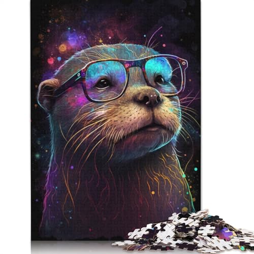 Puzzle 1000 Teile Otter trägt Brille, Puzzle für Erwachsene und Kinder, Holzpuzzle, tolles Geschenk für Erwachsene, Größe: 75 x 50 cm von LiJianXXR