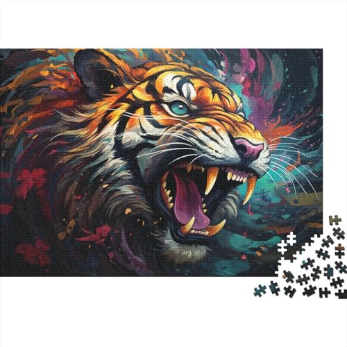 Puzzle 1000 Teile Puzzle für Erwachsene und Kinder Ferocious Fire Tiger Puzzle für Erwachsene, Holzbrett-Puzzle, anspruchsvolles Spiel, 50 x 75 cm von LiJianXXR