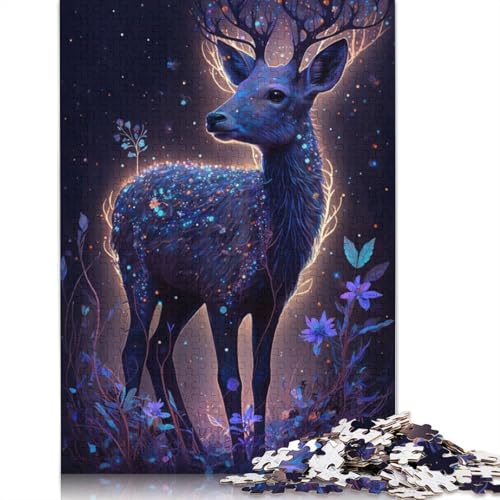 Puzzle 1000 Teile Puzzle für Erwachsene und Kinder Traum-Hirsch-Blumen-Puzzle für Erwachsene Kartonpuzzle Anspruchsvolles Spiel Größe: 38x26cm von LiJianXXR