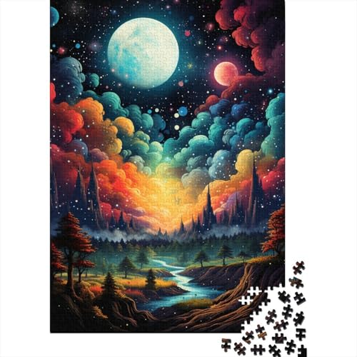 Puzzle 1000 Teile Schöne Mondlichtlandschaft Puzzle für Erwachsene und Kinder Holzpuzzle Pädagogisches Stressabbau-Spielzeugpuzzle 50x75 cm von LiJianXXR