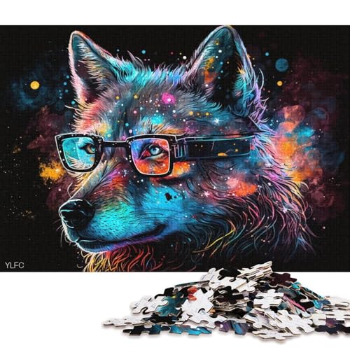 Puzzle 1000 Teile Wolf mit Brille, Puzzle für Erwachsene, Holzpuzzle, Lernspiele, Heimdekorationspuzzle. (Größe 75 * 50 cm) von LiJianXXR