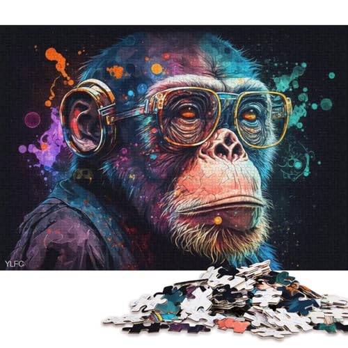 Puzzle 1000 Teile für Erwachsene, AFFE mit Brille, Puzzle aus Karton, Spielzeug, Wanddekoration (Größe 38 * 26 cm) von LiJianXXR