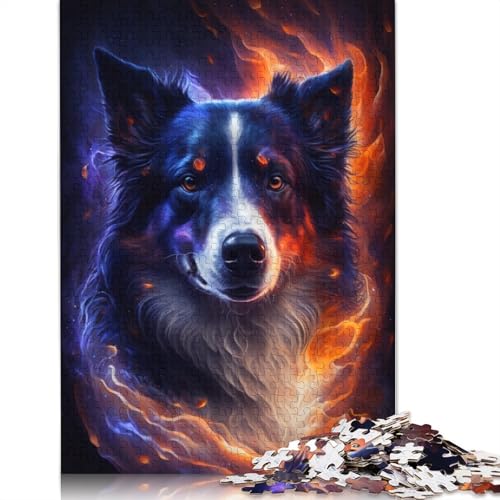 Puzzle 1000 Teile für Erwachsene, Border Collie Fire, Puzzle für Erwachsene, Holzpuzzle, Lernspiel für Erwachsene und Kinder (Größe 75 x 50 cm) von LiJianXXR