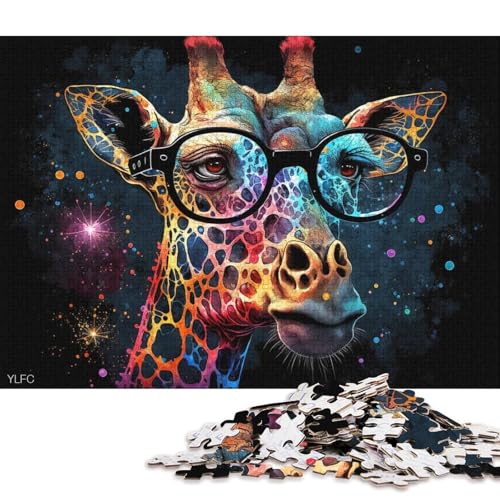 Puzzle 1000 Teile für Erwachsene, Bunte Giraffe mit Brille, Puzzle für Erwachsene, Holzpuzzle, Familiendekoration von LiJianXXR