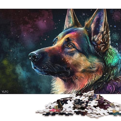 Puzzle 1000 Teile für Erwachsene, Bunter Deutscher Schäferhund, Puzzle aus Holz, Puzzlespielzeug, Wanddekoration (Größe 75 * 50 cm) von LiJianXXR