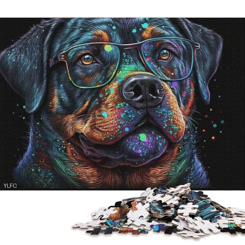 Puzzle 1000 Teile für Erwachsene, Bunter Rottweiler mit Brille, Puzzle für Erwachsene, Holzpuzzle, Familiendekoration von LiJianXXR