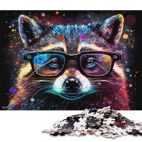 Puzzle 1000 Teile für Erwachsene, Bunter Waschbär mit Brille, Puzzle für Erwachsene, Holzpuzzle, Familiendekoration von LiJianXXR