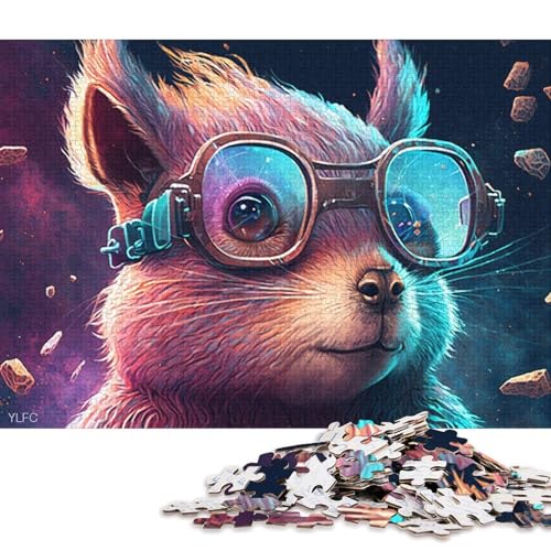 Puzzle 1000 Teile für Erwachsene, Buntes Eichhörnchen mit Brille, Puzzle für Kinder, Holzpuzzle, tolles Geschenk für Erwachsene (Größe 75 * 50 cm) von LiJianXXR