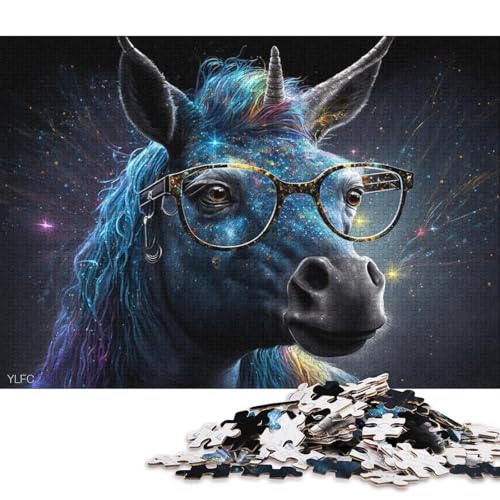 Puzzle 1000 Teile für Erwachsene, Einhorn mit Brille, Puzzle aus Karton, Puzzlespielzeug, Wanddekoration (Größe 38 * 26 cm) von LiJianXXR