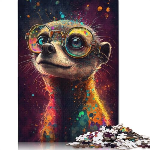 Puzzle 1000 Teile für Erwachsene, Erdmännchen mit Brille, Puzzle für Erwachsene, Holzpuzzle, tolles Geschenk für Erwachsene (Größe 75 x 50 cm) von LiJianXXR