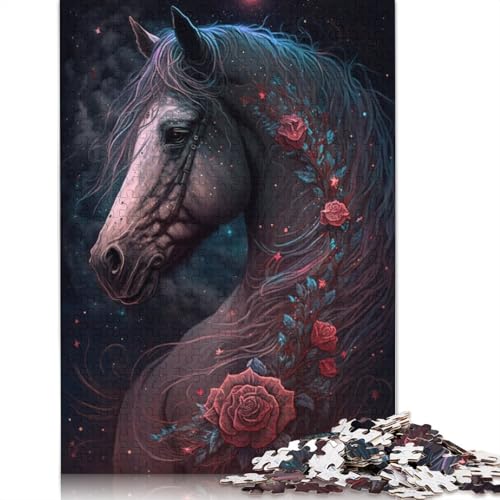 Puzzle 1000 Teile für Erwachsene, Galaxie, Pferd und Blume, Puzzle für Erwachsene, Holzpuzzle, Heimdekoration, Größe: 75 x 50 cm von LiJianXXR