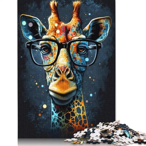 Puzzle 1000 Teile für Erwachsene, Giraffe mit Brille, Puzzle für Holzpuzzle, tolles Geschenk für Erwachsene, Größe: 75 x 50 cm von LiJianXXR