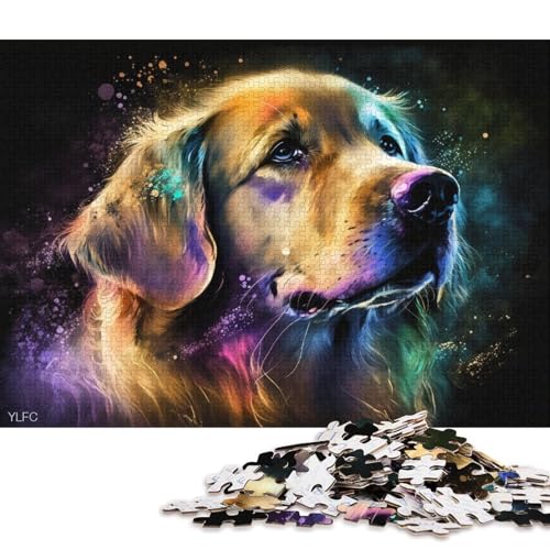 Puzzle 1000 Teile für Erwachsene, Golden Retriever-Hund, Puzzle für Erwachsene, Holzpuzzle, Lernspielzeug (Größe 75 * 50 cm) von LiJianXXR