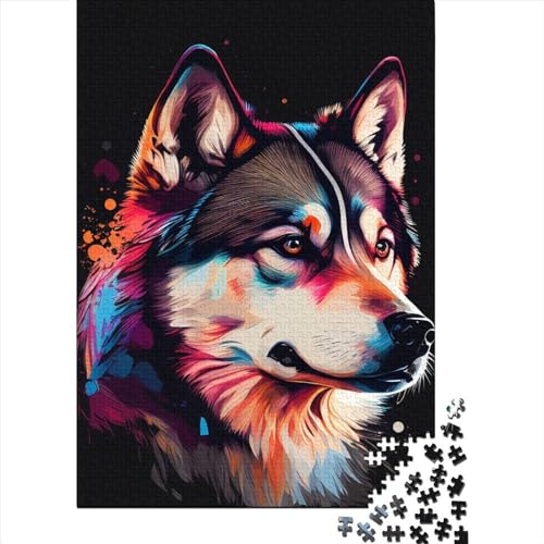 Puzzle 1000 Teile für Erwachsene, Husky, buntes Holz, Premium-Puzzle, nachhaltiges Puzzle für Erwachsene | Spiele (Größe 75x50 cm) von LiJianXXR