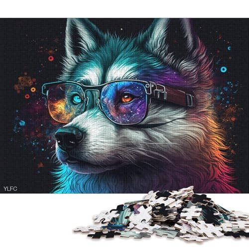 Puzzle 1000 Teile für Erwachsene, Husky mit Brille, Puzzle aus Karton, Spielzeug, Wanddekoration (Größe 38 * 26 cm) von LiJianXXR