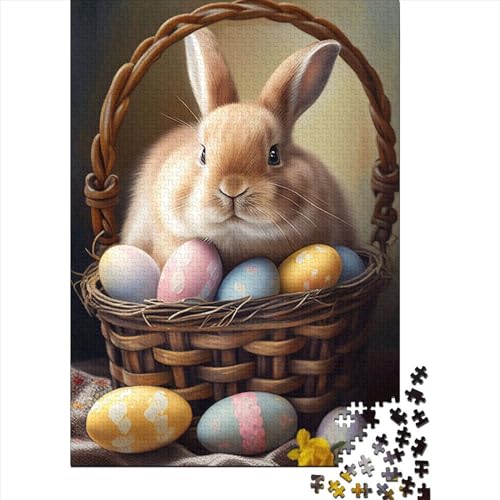 Puzzle 1000 Teile für Erwachsene, Kaninchen, Osterhase, Tier, Holz, Premium-Puzzle, nachhaltiges Puzzle für Erwachsene | Spiele (Größe 75x50 cm) von LiJianXXR