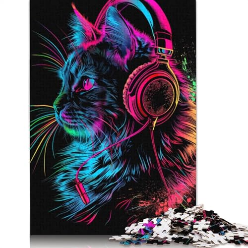 Puzzle 1000 Teile für Erwachsene, Katze mit Kopfhörern und Sonnenbrille, Puzzle für Erwachsene, Kartonpuzzle, Familienspiele, Größe 38 x 26 cm von LiJianXXR