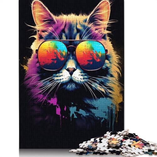 Puzzle 1000 Teile für Erwachsene, Katze mit Sonnenbrille, Puzzle für Erwachsene, Kartonpuzzle, Familienspiele, Größe 38 x 26 cm von LiJianXXR