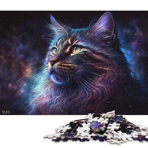 Puzzle 1000 Teile für Erwachsene, Kosmische Galaxie, Maine-Coon-Katze, Puzzle für Erwachsene, Holzpuzzle, Familiendekoration von LiJianXXR