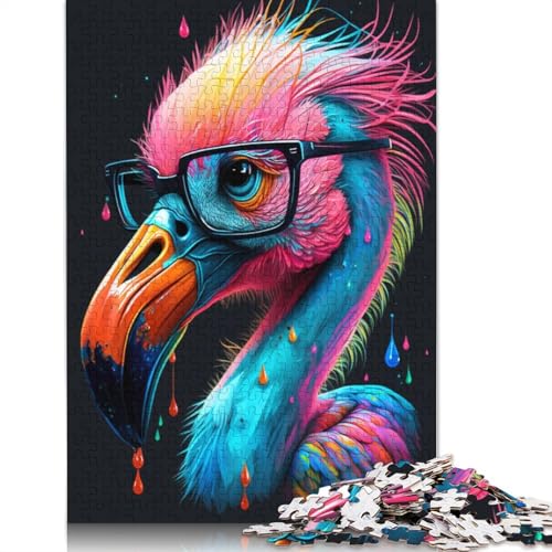 Puzzle 1000 Teile für Erwachsene, Kosmischer Flamingo mit Brille, Puzzle für Erwachsene, Holzpuzzle, Heimdekoration, Größe: 75 x 50 cm von LiJianXXR