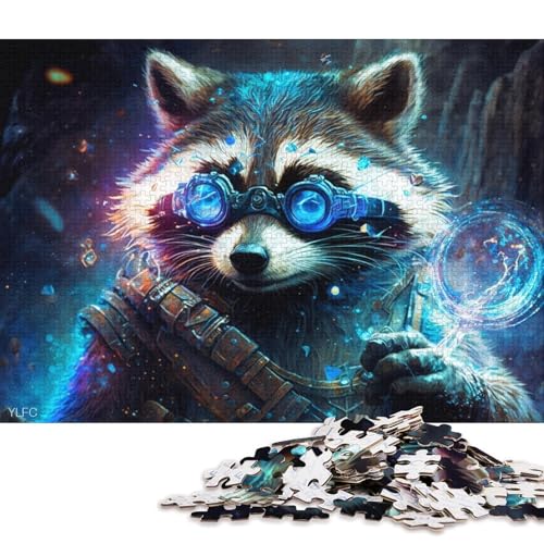 Puzzle 1000 Teile für Erwachsene, Magischer Waschbär-Krieger, Holzpuzzle, Spielzeug, Wanddekoration (Größe 75 * 50 cm) von LiJianXXR