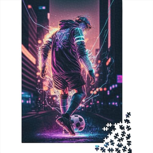 Puzzle 1000 Teile für Erwachsene, Neon-Fußballspieler, Holz, Premium-Puzzle, nachhaltiges Puzzle für Erwachsene | Spiele (Größe 75x50 cm) von LiJianXXR