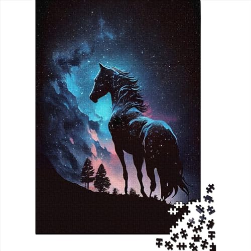 Puzzle 1000 Teile für Erwachsene, Pferd, Galaxie, Holz, Premium-Puzzle, nachhaltiges Puzzle für Erwachsene | Spiele (Größe 75x50 cm) von LiJianXXR