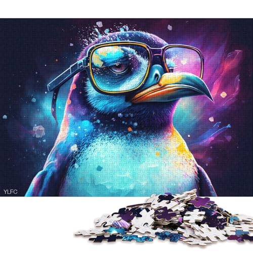 Puzzle 1000 Teile für Erwachsene, Pinguin mit Brille, Puzzle aus Karton, Spielzeug, Wanddekoration (Größe 38 * 26 cm) von LiJianXXR