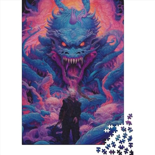 Puzzle 1000 Teile für Erwachsene, Psychedelischer Drache, Holz, Premium-Puzzle, nachhaltiges Puzzle für Erwachsene | Spiele (Größe 75x50 cm) von LiJianXXR