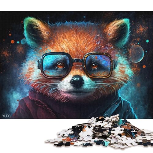 Puzzle 1000 Teile für Erwachsene, Roter Panda mit Brille, Puzzle für Erwachsene, Holzpuzzle, Familiendekoration von LiJianXXR