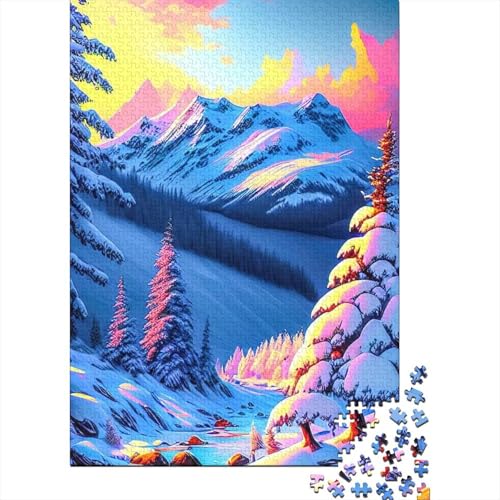 Puzzle 1000 Teile für Erwachsene, Schneeberge und Flusslandschaft, Holz, Premium-Puzzle, nachhaltiges Puzzle für Erwachsene | Spiele (Größe 75x50 cm) von LiJianXXR