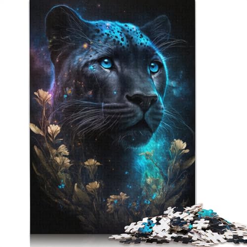 Puzzle 1000 Teile für Erwachsene, Schwarzer Leopard und Blume, Puzzle für Erwachsene, Kartonpuzzle, Spaß für die ganze Familie (Größe 38 x 26 cm) von LiJianXXR