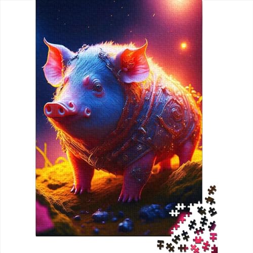 Puzzle 1000 Teile für Erwachsene, Schwein, Holz, Premium-Puzzle, nachhaltiges Puzzle für Erwachsene | Spiele (Größe 75x50 cm) von LiJianXXR