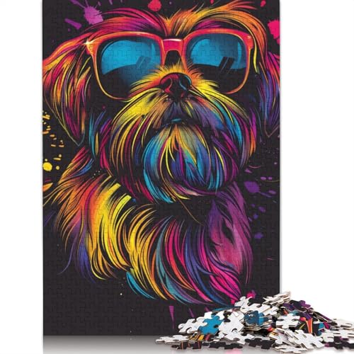 Puzzle 1000 Teile für Erwachsene, Shih Tzu Neon-Puzzle für Erwachsene, Karton-Puzzles, Familienspiele, Größe 38 x 26 cm von LiJianXXR