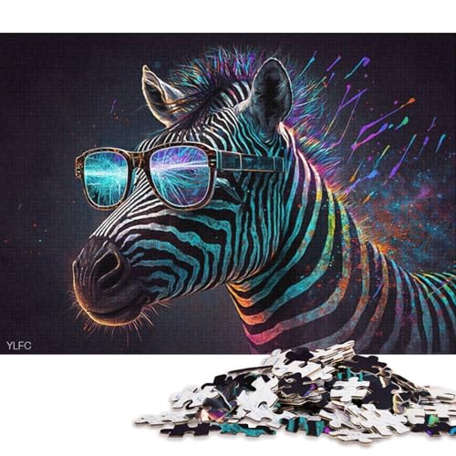 Puzzle 1000 Teile für Erwachsene, Zebra mit Brille, Puzzle für Kinder, Holzpuzzle, tolles Geschenk für Erwachsene (Größe 75 * 50 cm) von LiJianXXR