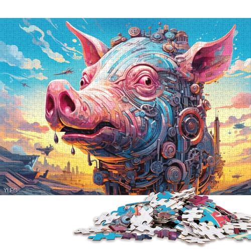 Puzzle 1000 Teile für Erwachsene, buntes Roboterschwein-Puzzle für Erwachsene, Holzpuzzle, dekomprimierendes geistiges Lernspielzeug 75x50cm/1000 Teile von LiJianXXR