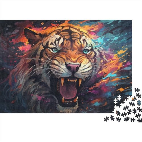 Puzzle 1000 Teile für Erwachsene, farbenfrohes, wildes Tiger-Puzzle für Erwachsene, Holzpuzzle, Lernspielzeug, 50 x 75 cm von LiJianXXR