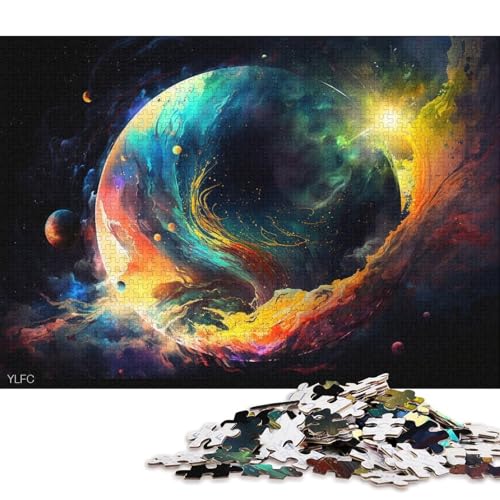 Puzzle 1000 Teile für Erwachsene, farbenfrohes Universum-Planeten-Puzzle für Erwachsene, Holzpuzzle, Lernspielzeug (Größe 75 * 50 cm) von LiJianXXR