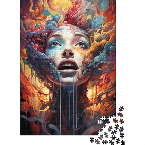 Puzzle 1000 Teile für Erwachsene, farbenfrohes psychedelisches Fantasie-Frauen-Puzzle, Geschenk, Holzpuzzle, Heimdekoration, 50 x 75 cm von LiJianXXR