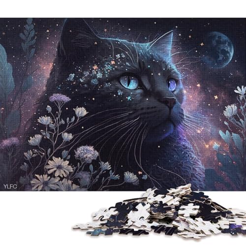 Puzzle 1000 Teile für Erwachsene, kosmische Katzen- und Blumenpuzzles für Erwachsene, Holzpuzzle, Familiendekoration von LiJianXXR