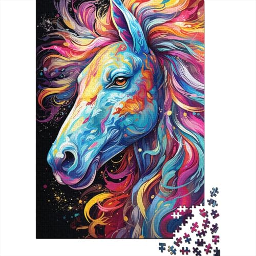 Puzzle 1000 Teile für Erwachsene Bunte Psychedelia süßer Ponys Puzzle Geschenk Holzpuzzle Heimdekoration 50x75 cm von LiJianXXR