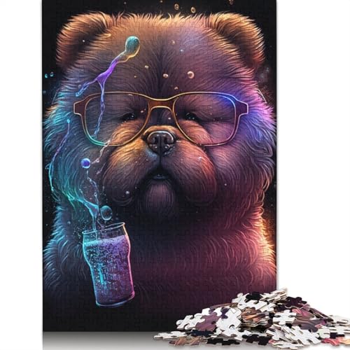 Puzzle 1000 Teile für Erwachsene Chow-Chow mit Brille Puzzles für Erwachsene Holzpuzzles Lernspielzeug Familienspiele Größe: 75x50cm von LiJianXXR