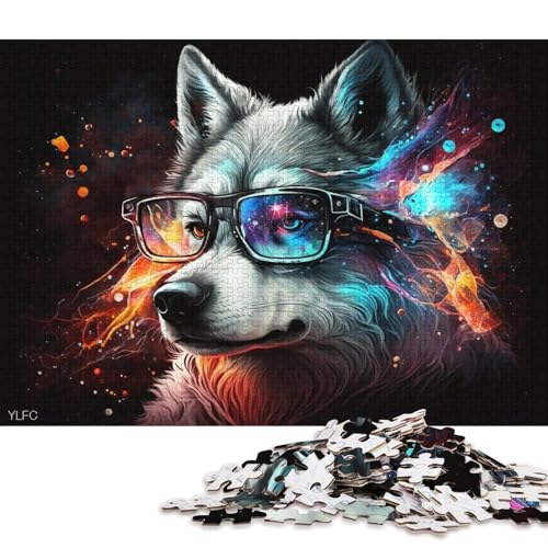 Puzzle 1000 Teile für Erwachsene Husky trägt eine Brille Puzzle für Erwachsene Holzpuzzle Familiendekoration von LiJianXXR