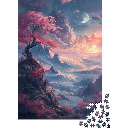 Puzzle 1000 Teile für Erwachsene Kirschblüten auf der Klippe, Puzzle für Kinder, Holzpuzzle, Weihnachtspuzzle, Geschenke (Größe 75 x 50 cm) von LiJianXXR