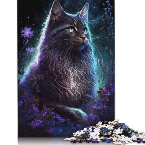 Puzzle 1000 Teile für Erwachsene Maine Coon Katze Blume Galaxie Puzzle für Erwachsene Puzzle Papppuzzle Pädagogisches Spielzeug zum Stressabbau Puzzlegröße: 38x26cm von LiJianXXR